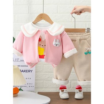 9嬰兒初冬衣服6個月女寶寶秋冬薄棉套裝1-3歲女童冬裝加絨三件套8