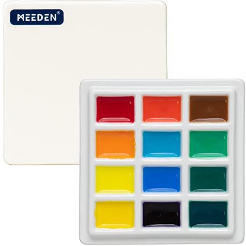 MEEDEN セラミック水彩パレット ふた付き 12穴 正方形 混合磁器パレット 絵の具パレット 水彩パレット セラミック アーティスト用