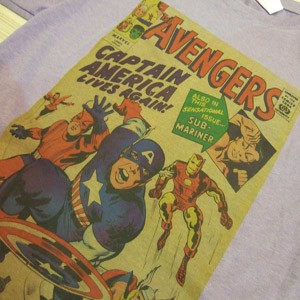 Out Of The World Flavor Marvel Comics英雄Avengers-鋼鐵人,美國隊長,雷神索爾集合麻紫色短T