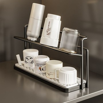 📣新品折扣📣杯架廚房臺麵分層杯具置物架保溫瓶茶杯咖啡收納架雙層瀝水託盤架 JN5Q