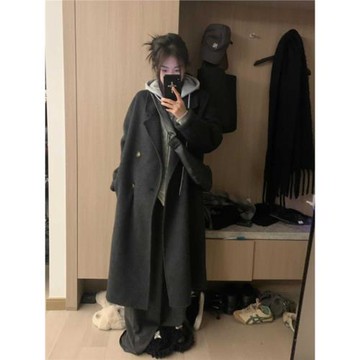 高個子雙面呢子大衣加長款女深灰色毛呢外套2024秋冬季新款高級感