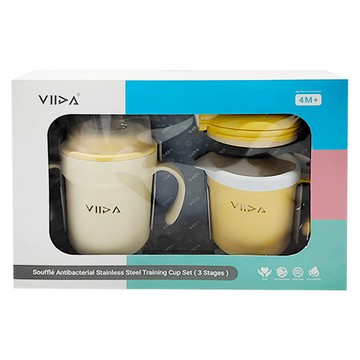 VIIDA Soufflé 三階段抗菌不鏽鋼學習杯組***  330ml  1組  黃