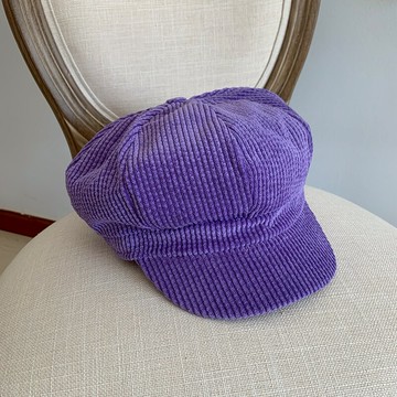 新款時尚燈芯絨貝雷帽女日韓系八角帽子純色百搭復古報童帽1入