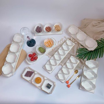 酒店金邊中式禪意點心盤子多格涼菜小吃碟位上調味碟陶瓷特色餐具