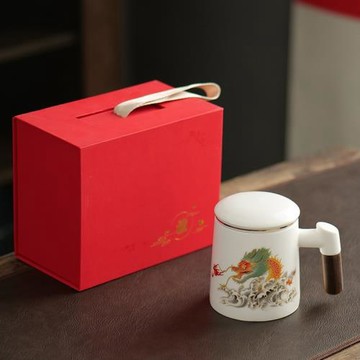 龍年陶瓷水杯 茶水分離大容量馬克杯子 男女士本命年生肖茶杯套裝