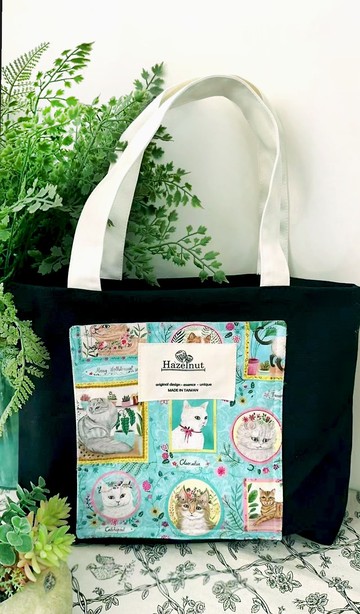 北歐風格可愛貓猫貼手提包全棉帆布手工制肩背包側背包