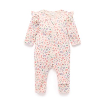 澳洲Purebaby有機棉嬰兒拉鍊連身衣/新生兒包屁衣 紅藍花卉