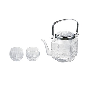 HARIO 地爐利精緻角型冷酒器壺杯組  透明色 + 銀色  1組