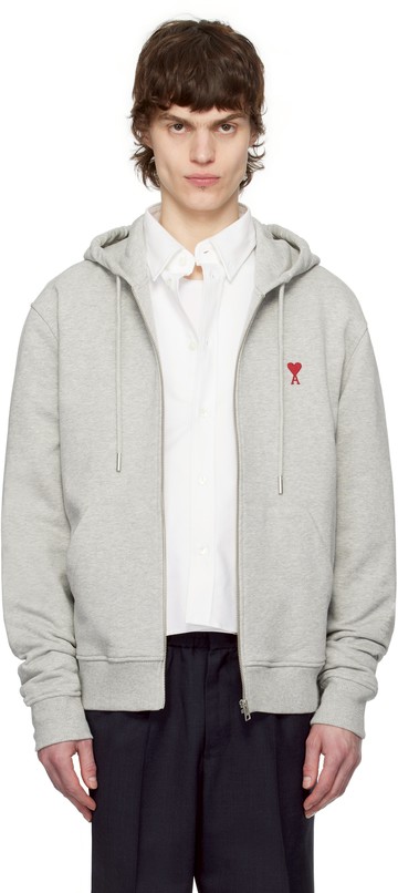 AMI Paris 灰色 Cotton Ami de Coeur Zipped 连帽衫