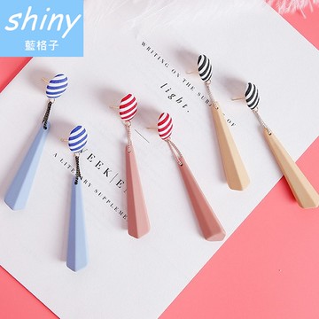 【DJW3108】shiny藍格子-布藝條紋亞克力吊墜耳環