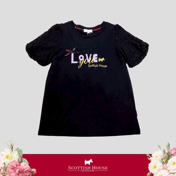 【SCOTTISH HOUSE】經典黑LOVE刺繡雕花澎袖棉TCGT21254