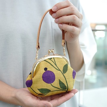 黃薑紫花手染口金包|手挽包|斜背包