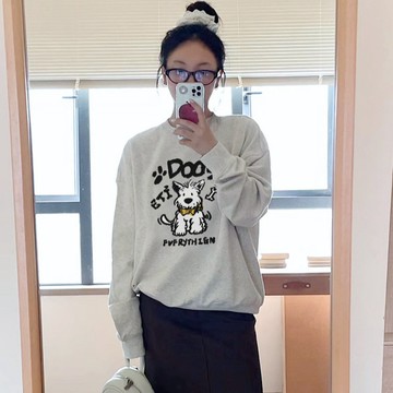 【 𝑭𝒍𝒐𝒘𝒆𝒓𝒔𝒆𝒂】寬鬆 小眾chic 刷毛大學T 長袖上衣 美式衛衣 西高地狗狗 圓領衛衣內