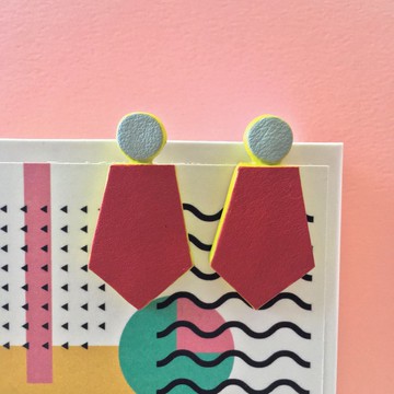 節日禮物 幾何配色皮革耳環 純銀耳針