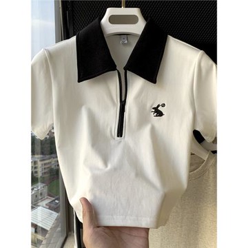 設計感polo翻領撞色刺繡辣妹t恤夏季新款正肩短袖女內搭上衣小衫