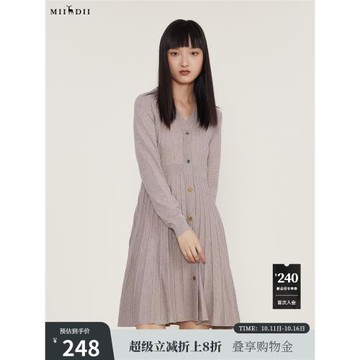 謎底時尚收腰修身中長針織連衣裙