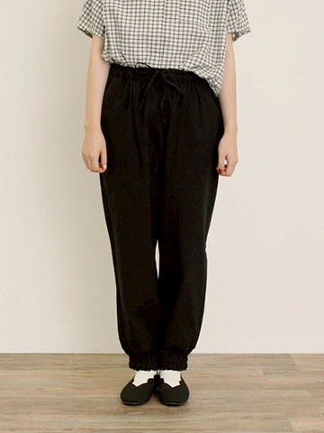 棉麻質感蕾絲邊褲管縮口休閒長褲(0F001028010) - Samansa Mos2
