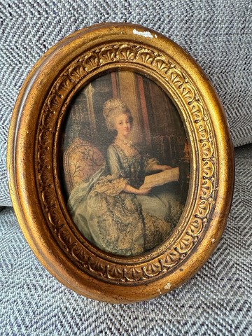 古董法國橢圓咖啡色仕女相框擺飾 W867