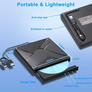 跨境批發外置光驅移動DVD刻錄機type-c+USB3.0通用外接筆記本光驅鑫弘-3C數碼