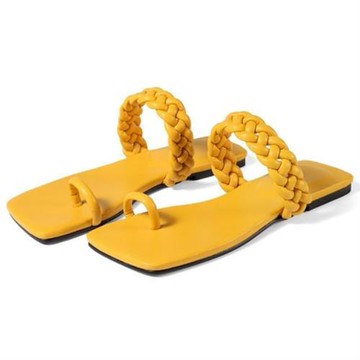 【Taroko】棉花糖純色編織套趾方頭平底涼拖鞋(黃色)