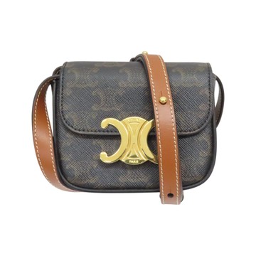 CELINE 賽琳 棕色 TRIOMPHE 帆布 MINI CLAUDE 肩背包 【二手名牌BRAND OFF】
