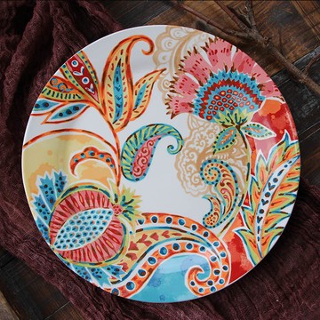 法式浪漫鄉村陶瓷餐具意面盤牛排盤西餐盤子釉下彩工藝菜盤裝飾盤