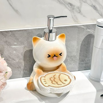 暹羅貓兩用乳液瓶按壓式浴室洗手間沐浴露陶瓷分裝瓶陶瓷空瓶可愛 分裝瓶 沐浴乳分裝瓶 乳液分裝瓶 沐浴乳 空瓶 按壓
