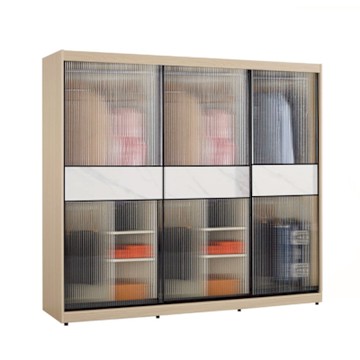 文創集 維爾泰7尺岩板鋁框玻璃衣櫃(吊衣桿x6＋內多分層格)-211x60x196cm免組