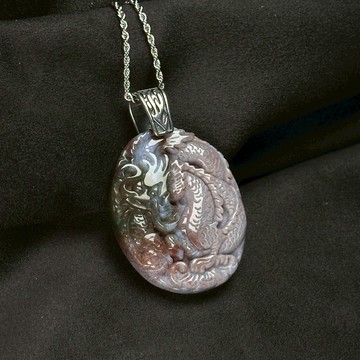 天天龍有錢 |七彩玉龍牌 玉髓 保平安 天然石項鍊 鋼墜頭 S26AA20-01