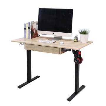BuyJM MIT低甲醛附抽屜插座筆筒無段式電動升降工作桌(寬120x60公分)/書桌/電腦桌/辦公桌漂流木色