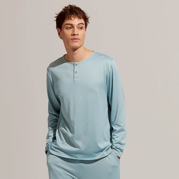 不可退換 /瞬眠-親膚半襟修身上衣-石藍