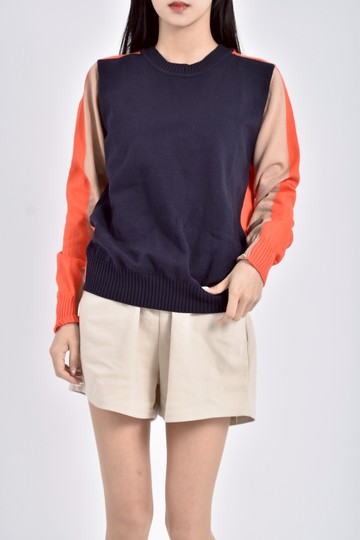 (M) 質感針織多色橘色長袖上衣