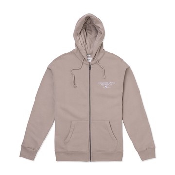 AF 麋鹿 A&F 熱銷刺繡麋鹿素面內刷毛連帽外套-卡其色