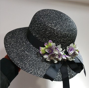 出游防曬夏天韓版潮拉菲草草編盆帽女遮陽禮帽沙灘帽子可折疊草帽1入