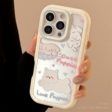 台灣出貨❤奶藍卡通小狗適用蘋果16手機殼15ProMax亞克力iPhone13硬14韓系11