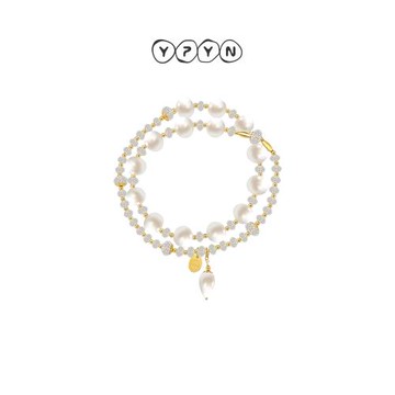 一撇一捺國潮系列雙圈珍珠手鏈女生14K注金送媽媽閨蜜女朋友禮物