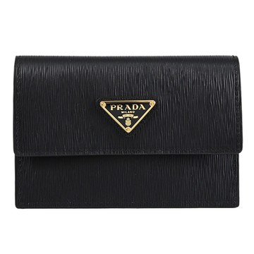 PRADA 1MF027 經典三角LOGO水波紋扣式票據夾/卡片包.黑