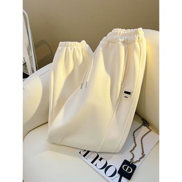 杏色加絨加厚衛褲女秋冬2026新款寬松小個子直筒休閑束腳顯瘦褲子