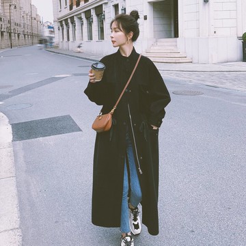 現貨+預購 毛呢大衣長款夾克-寬鬆休閒繫帶收腰女外套74bh16【獨家進口】【米蘭精品】