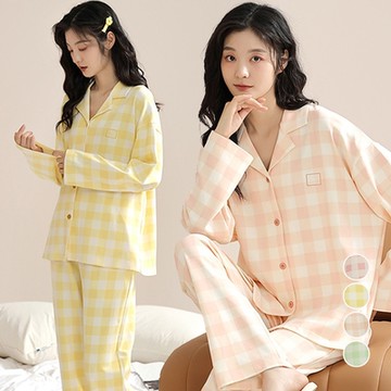 Sleeping Beauty 甜美格子翻領長袖居家睡衣-4色可選