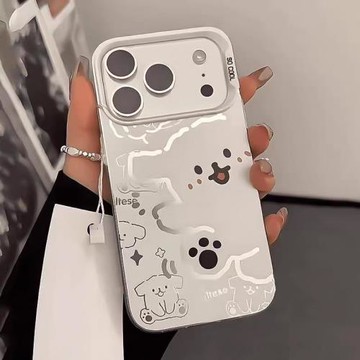 白色線條小狗適用蘋果17promax手機殼卡通可愛iphone16pro彩繪新款15pm網紅超火女款14硅膠全包17防摔保護套
