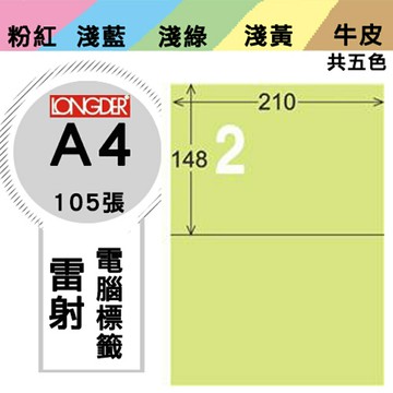 熱銷推薦【longder龍德】電腦標籤紙 2格 LD-804-G-A 淺綠色 105張 影印 雷射 貼紙