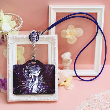 掛繩卡套 | 橫式 | 識別證套 | 學生證 - 靛藍優雅女王貓