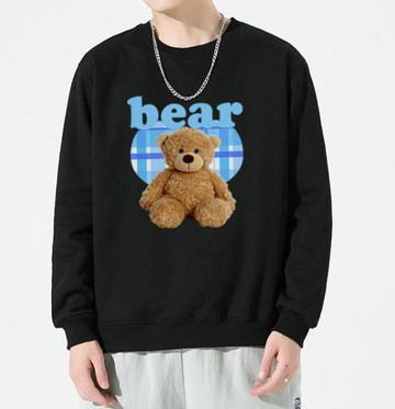 FINDSENSE X 2022 街頭時尚 男士 bear小熊圖案印花 圓領T恤 長袖外套 圖案T恤