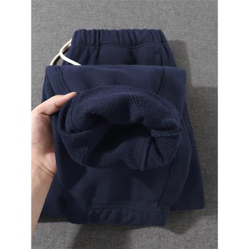 沒踩雷！超好穿！520g超重磅粗線毛圈束腳衛褲海軍藍休閑運動褲男