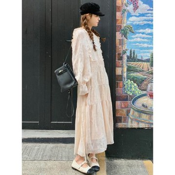 法式桔梗長袖連衣裙女2025春季新款韓系溫柔風寬松減齡時尚娃娃裙