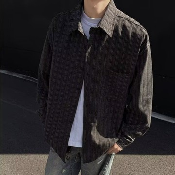 日系復古條紋長袖襯衫男 春秋潮牌男友風痞帥百搭簡約襯衫外套男女