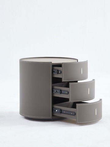 茶幾 免運速發 附發票 意式圓形床頭柜極簡現代簡約臥室輕奢馬鞍皮設計師實木床邊柜收納