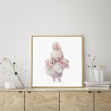 懷裡的寶貝 - 溫馨手繪兔子掛畫/可愛療癒兒童房裝飾/母親節禮物