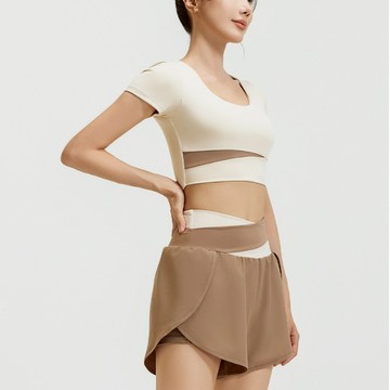 TUOLANG™ 假兩件防走光拼色瑜伽套裝 瑜珈服 運動套裝 瑜伽套裝 運動服 速乾 透氣 健身 瑜珈 瑜珈套裝